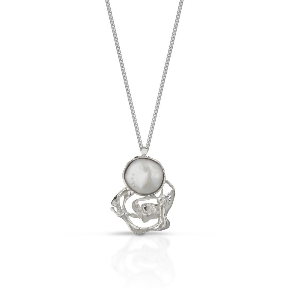 Pendente in argento perla e topazio bianco