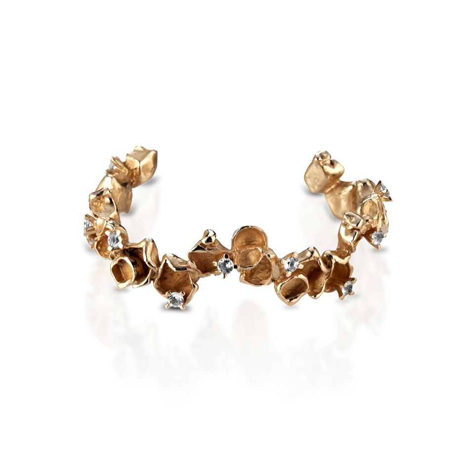 Bracelet in bronze, silver and white topaz