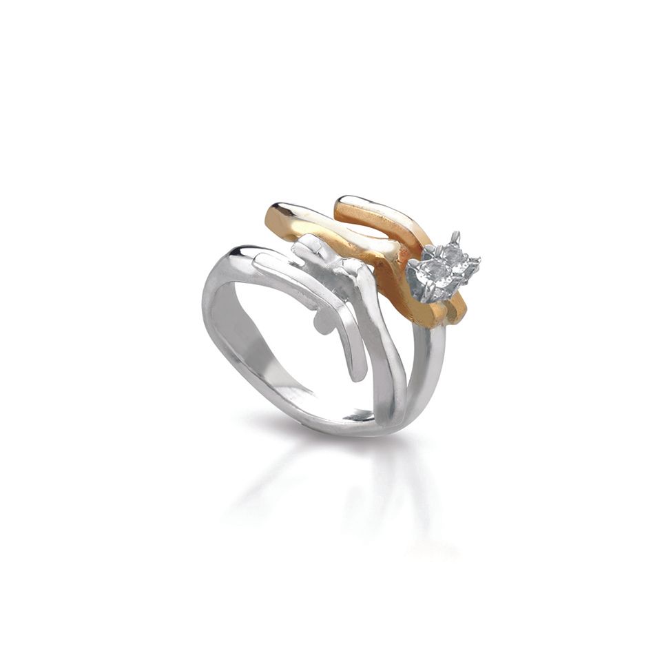 anello argento bronzo e topazio bianco