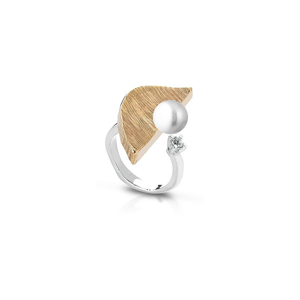 anello argento, bronzo, perla e topazio