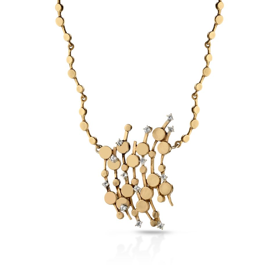 Collier in bronzo, oro e diamanti. Aperto con giro modulabile