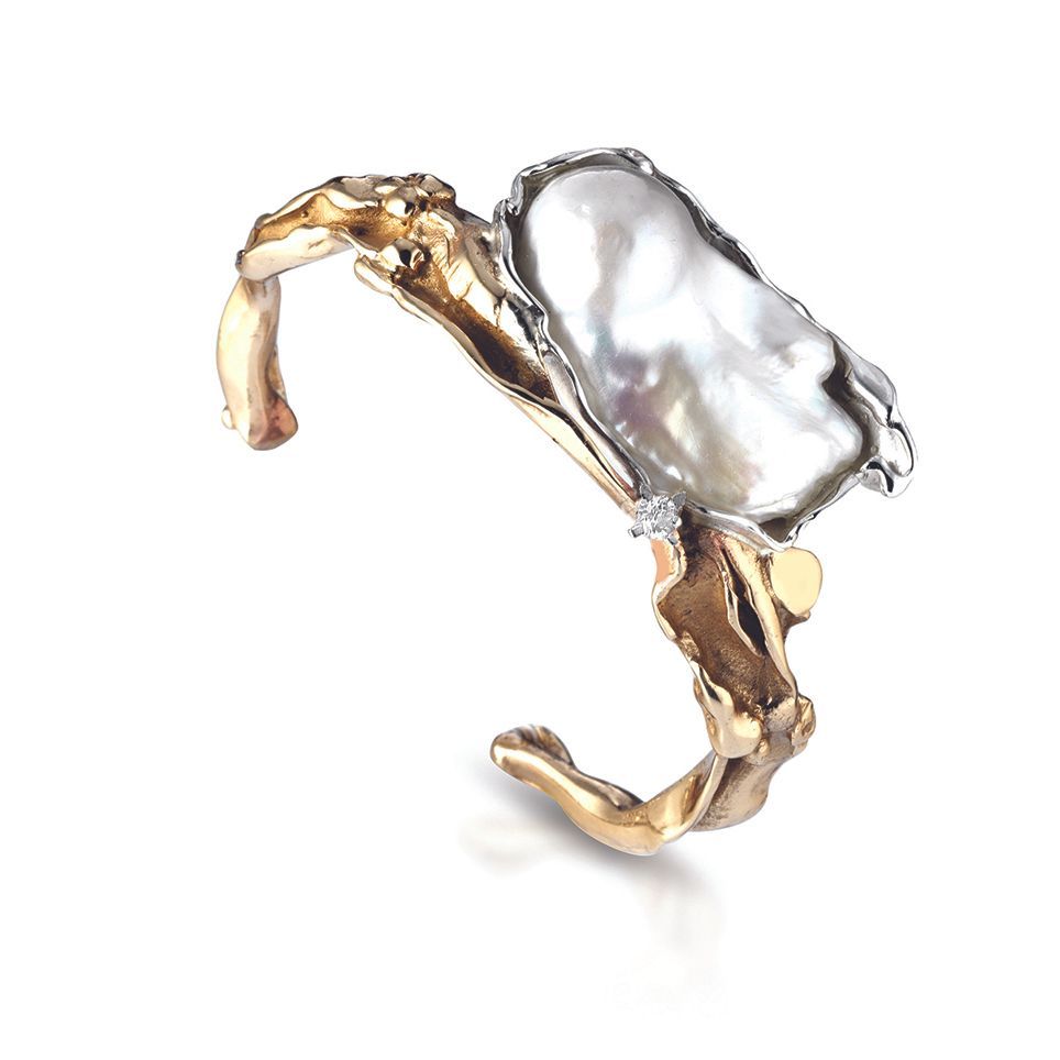 bracciale in bronzo, perla e tormalina