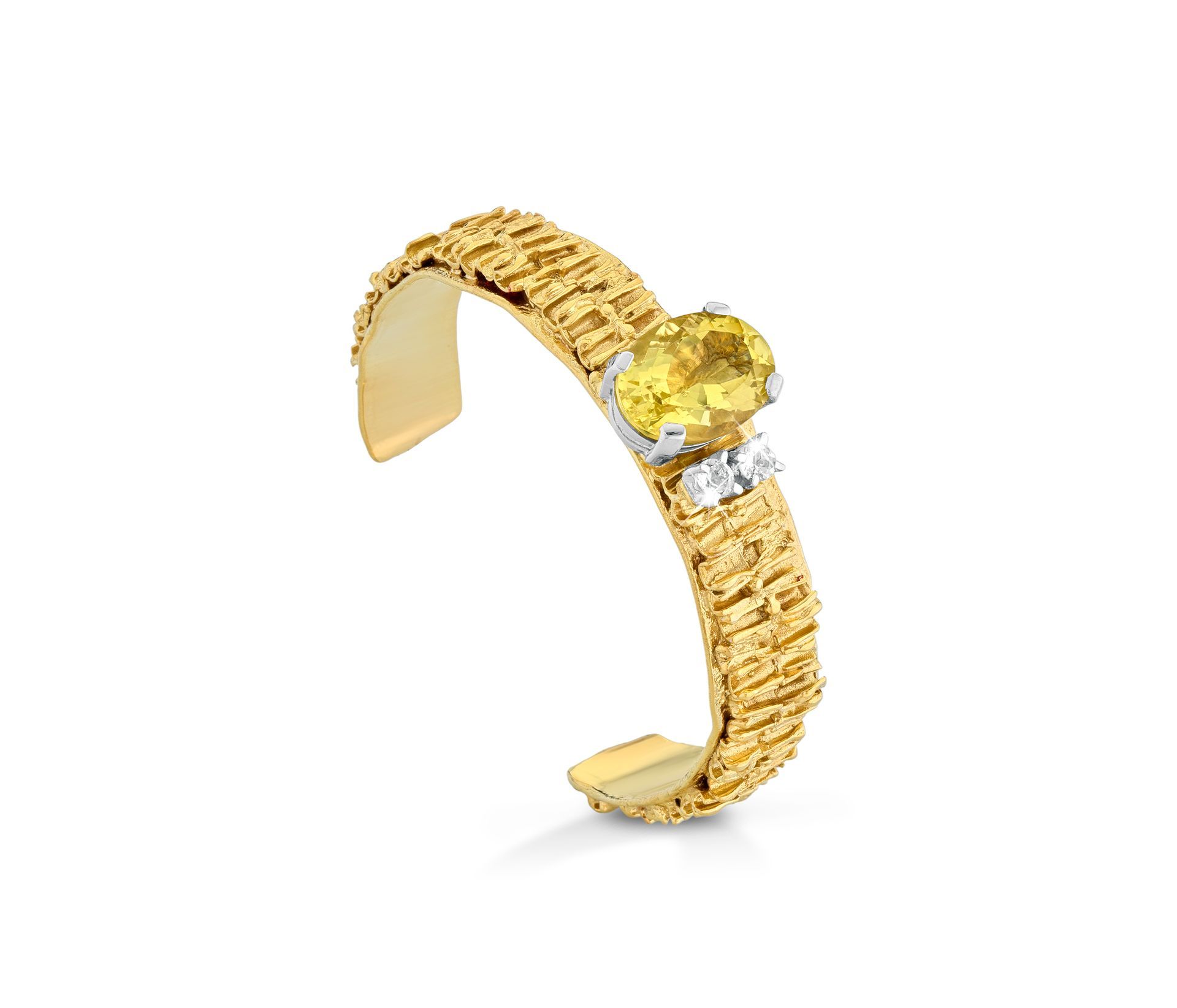 Bracciale in bronzo, argento, topazi bianchi e quarzo lemon con bagno oro 
18 carati