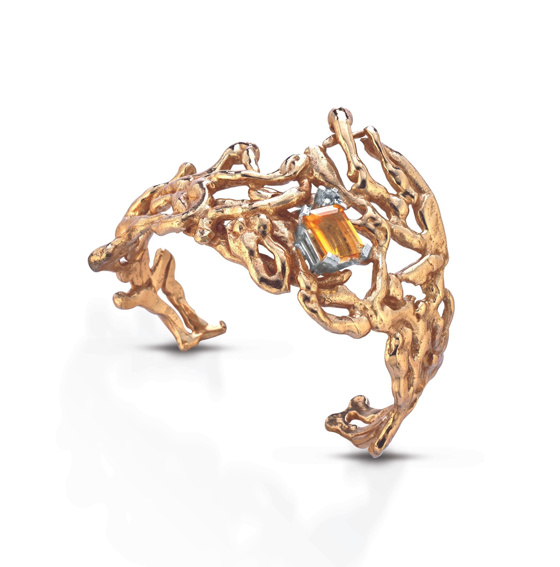 Bracelet in bronze and silver with natural topaz and citrine