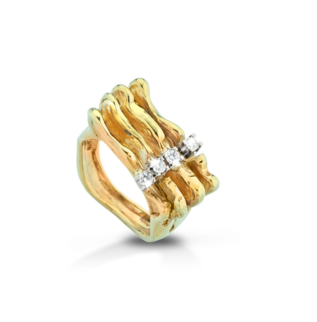 anello in bronzo, oro e diamanti