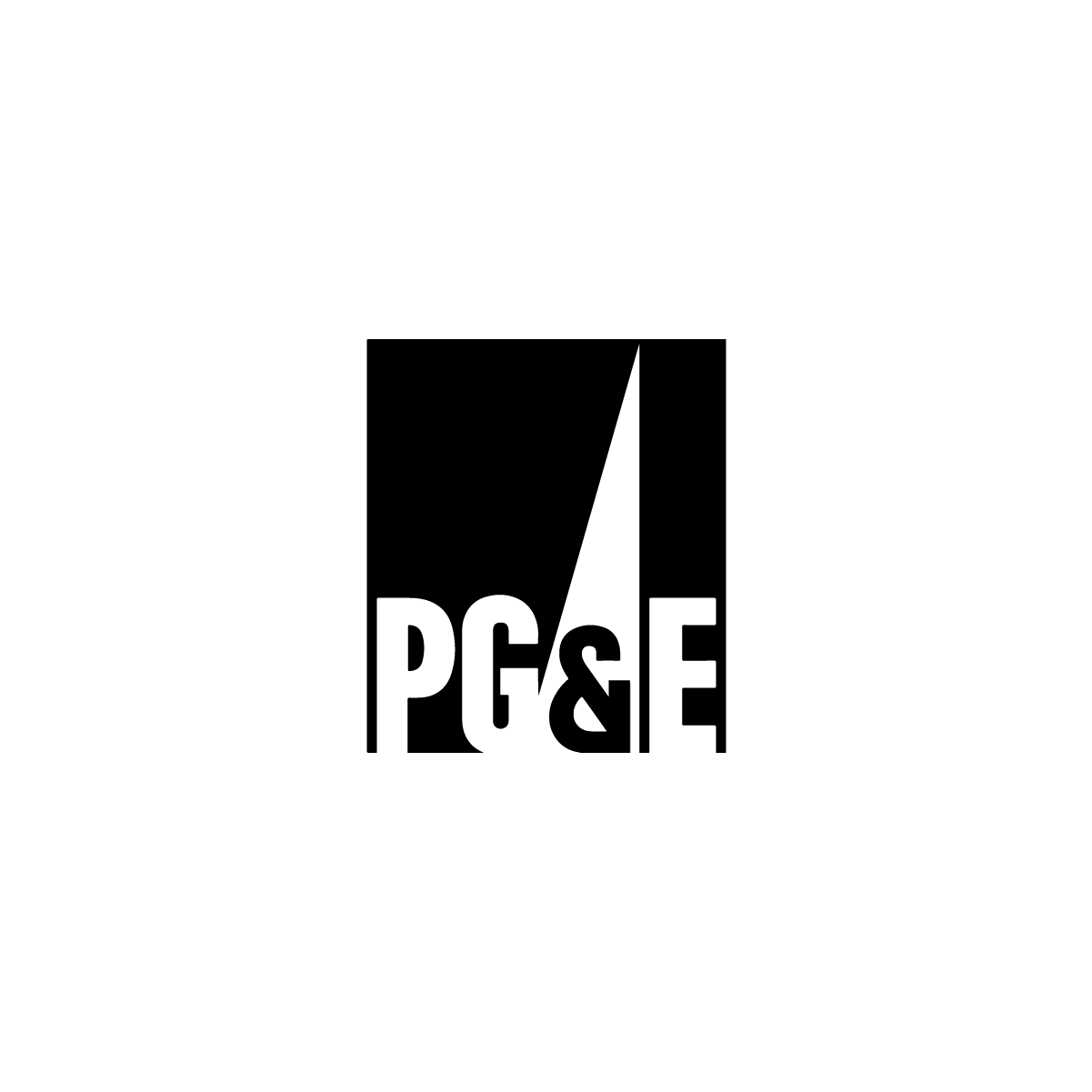PG&E logo in black and white with a white triangular shape through the letters