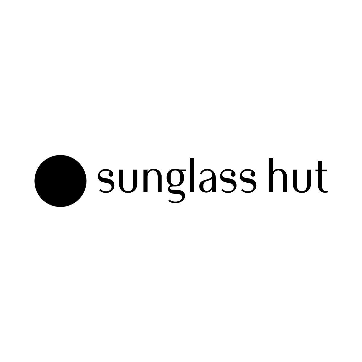Black dot logo beside the words “sunglass hut” in black text on a white background
