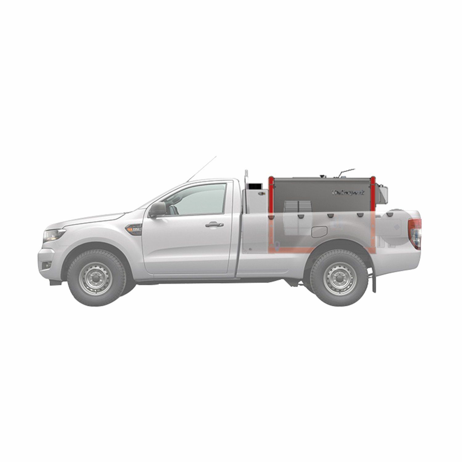 Meclean hogedruk unit Trailerpack TP 200/21 modulaire setup op Ford Ranger bedrijfsvoertuig