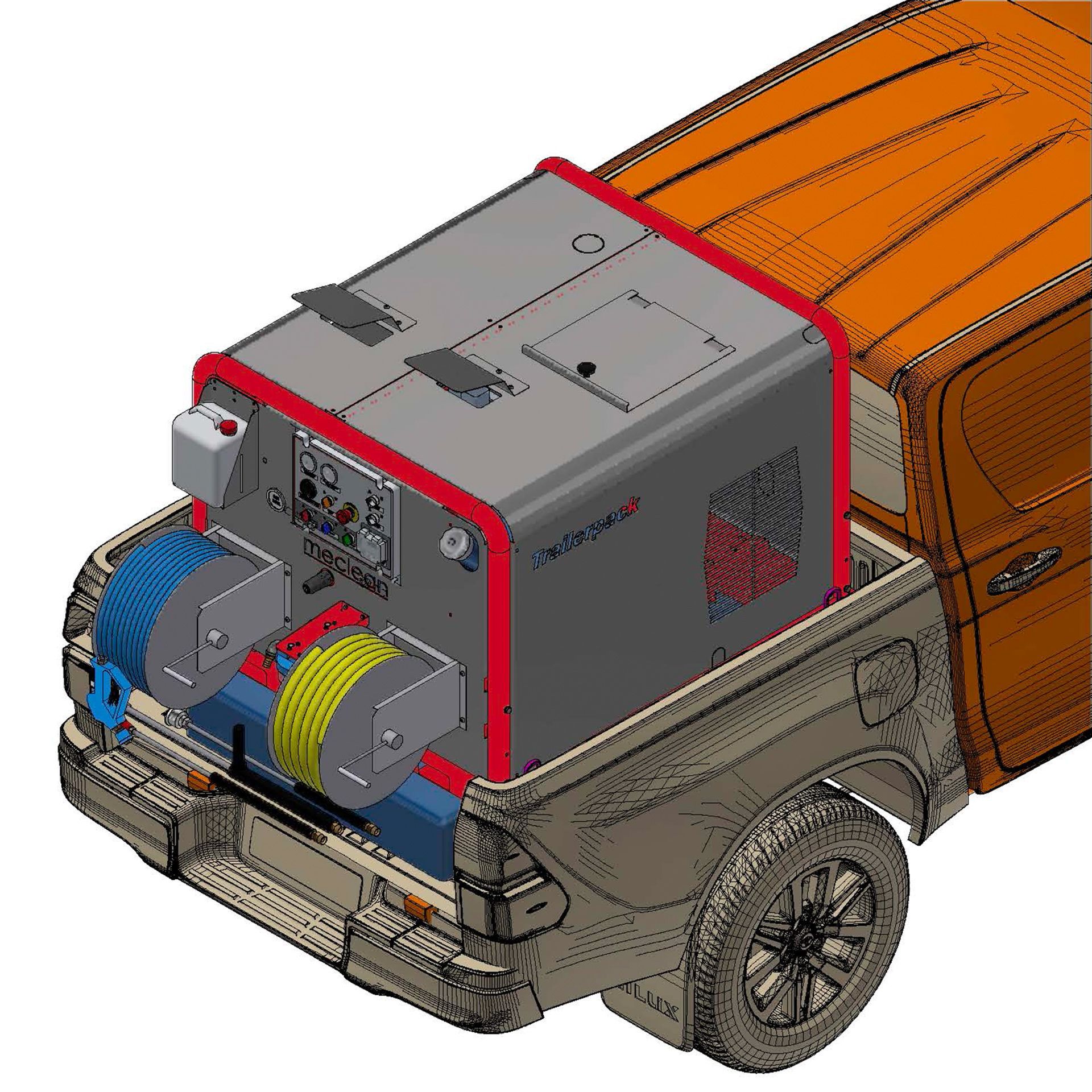 Meclean hogedrukreiniging unit Trailerpack TP 200/21 render bovenzijde