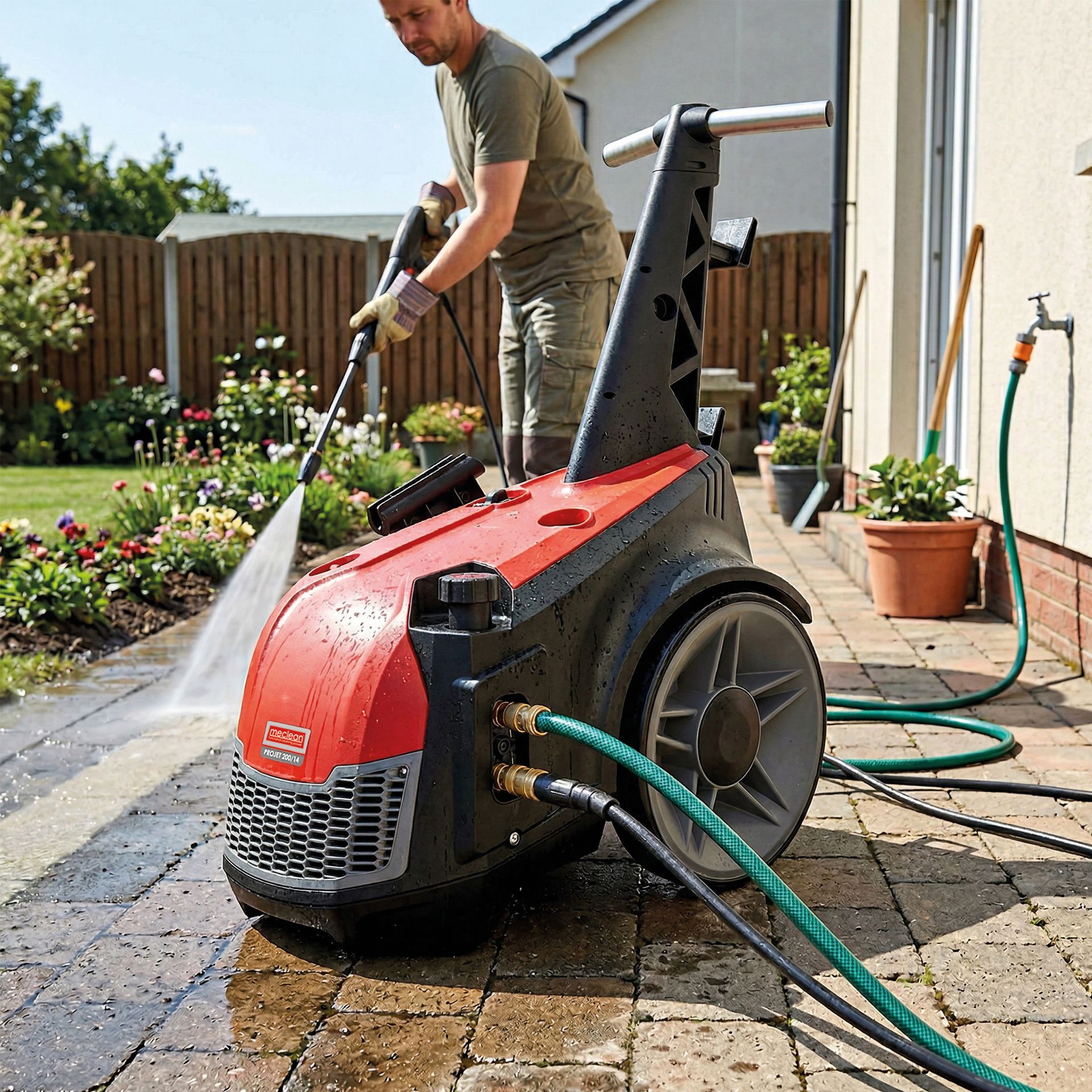 Meclean professional cold water high-pressure washer PROJET pressure washing tiles in garden