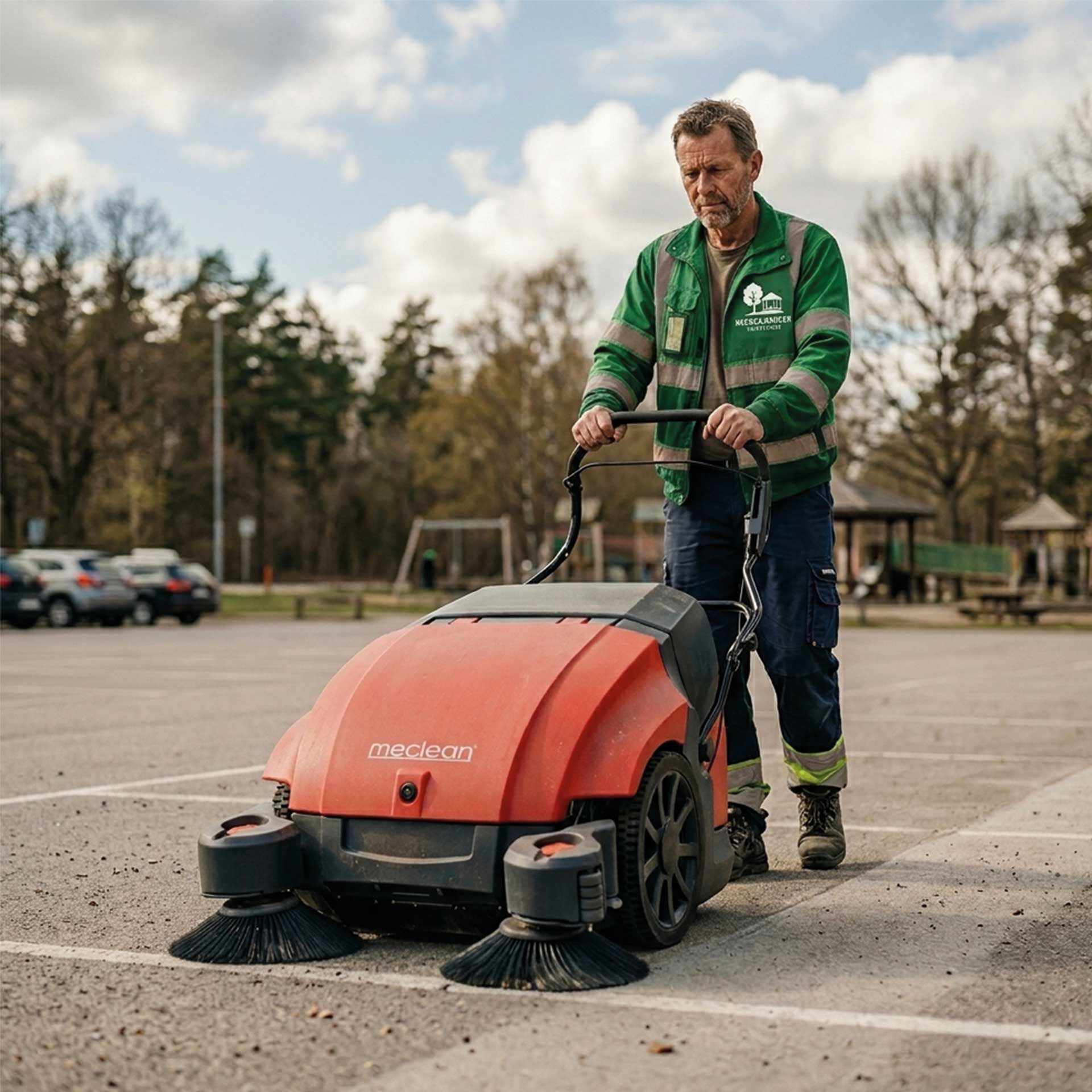 Meclean walk-behind sweeper battery drive BUSTER 950 Pro sweeping parking recreational area