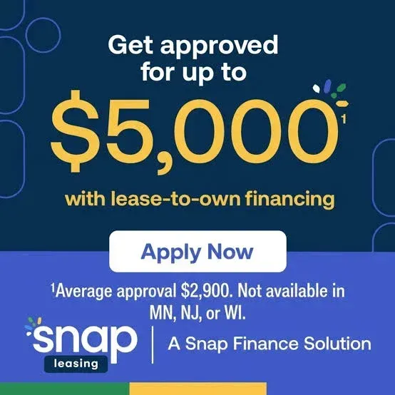 Snap Finance logo with dark blue text and green accent marks on a white background