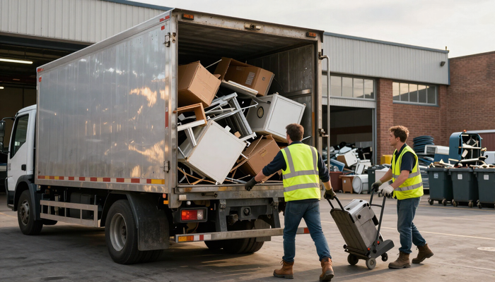 Workers loading discarded furniture into a truck for Junk Removal Expert in Renton, WA residential cleanup service.