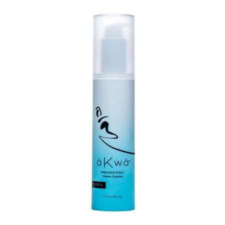 Blue and white skin serum bottle, labeled