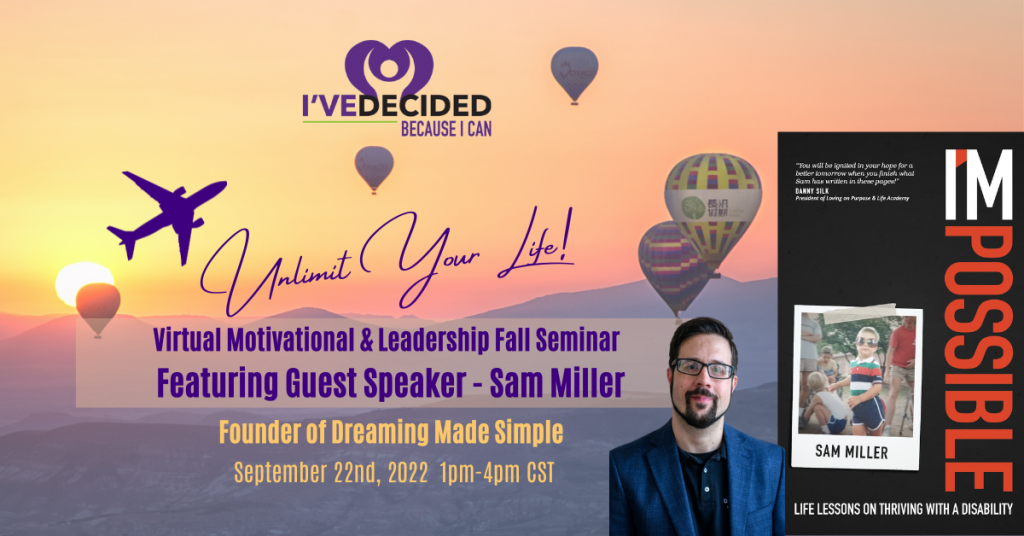 A poster for a virtual motivational & leadership fall seminar featuring guest speaker sam miller