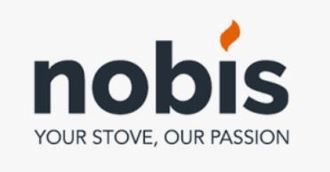 Logo Nobis con fiamma arancione sopra la