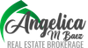 Logo for Angelica M Baez Real Estate Brokerage featuring a green swoosh above the text on a white background.