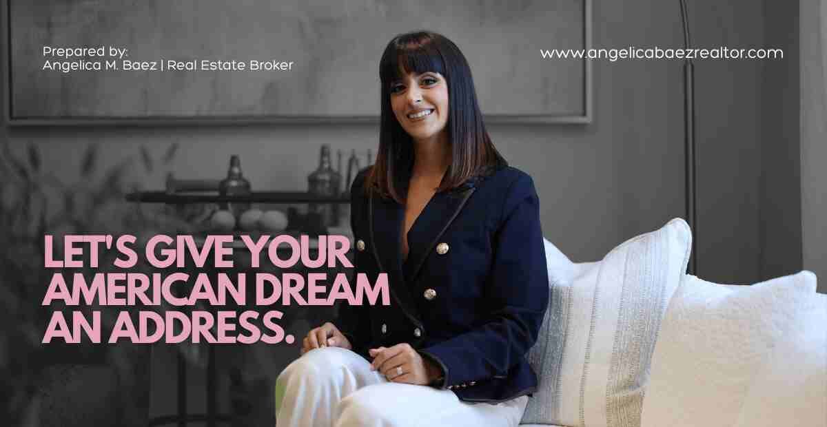 Woman seated on a couch beside the text “Let’s give your American dream an address.”