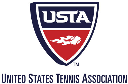 The logo for the united states tennis association is a shield with a tennis ball on it.