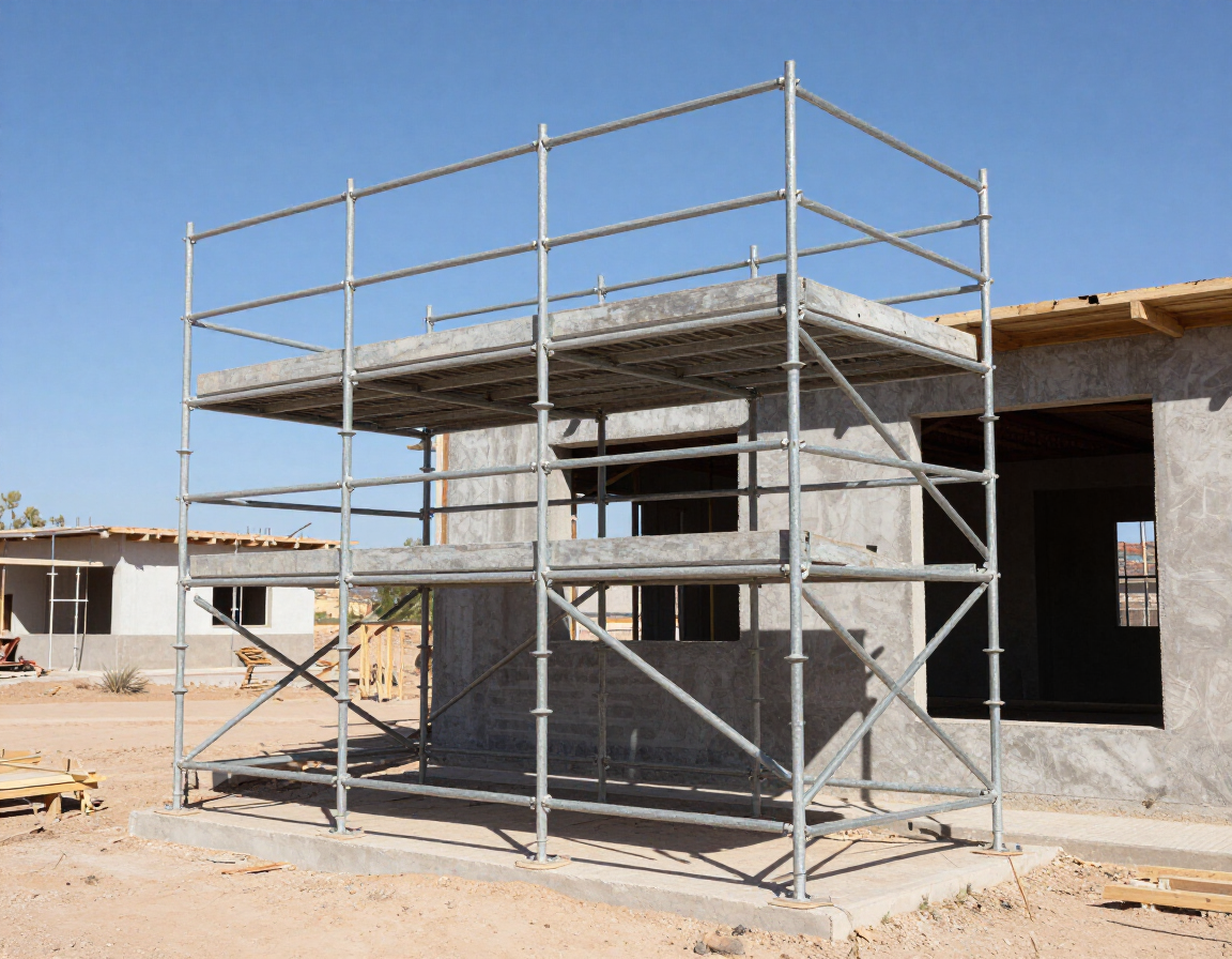 Andamios tradicionales de acero en una obra en Hermosillo