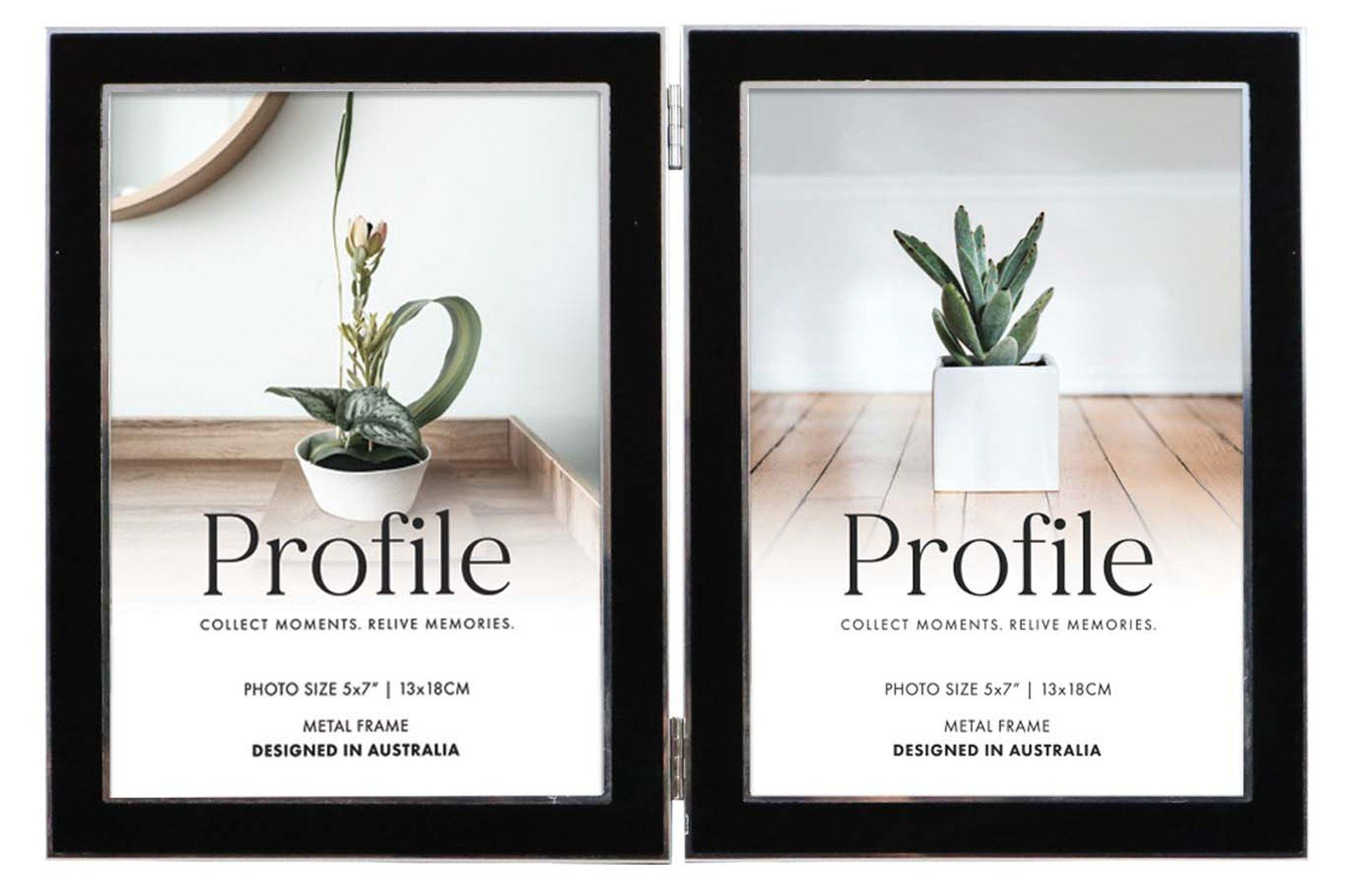 Two black-framed plant posters labeled “Profile” on a light background