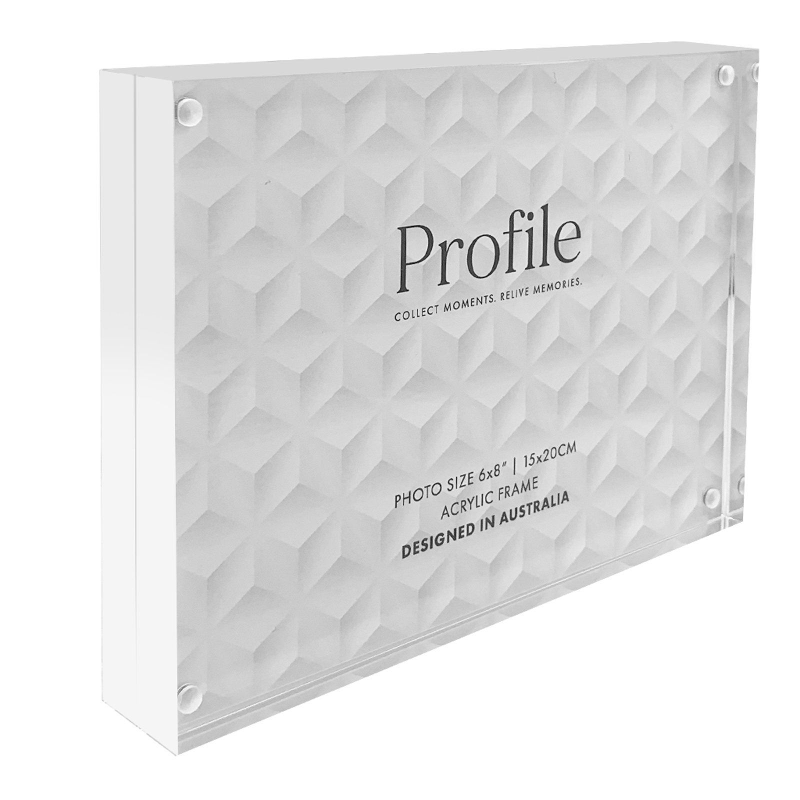 White geometric-patterned product box labeled “Profile” on a light background