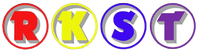 Red, yellow, blue, and purple letters in circles: R, K, S, T.