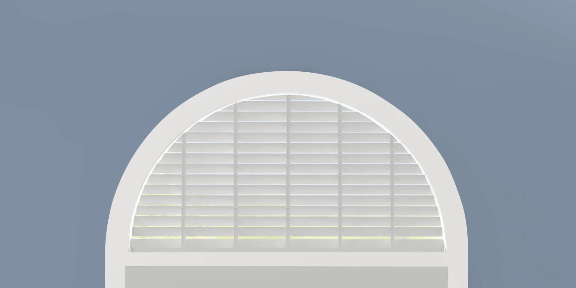 Parkland® Wood Blinds for a semi-circle window in a home with blue walls and white trim