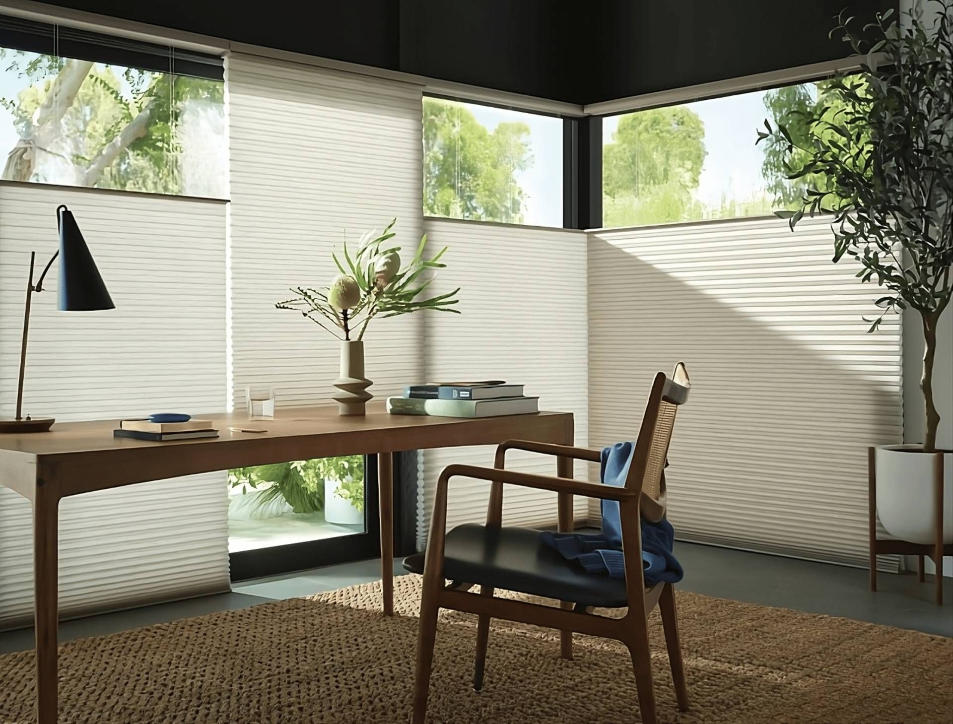 Hunter Douglas Duette® Cellular Shades with the Top-Down/Bottom-Up enhancement in a home office