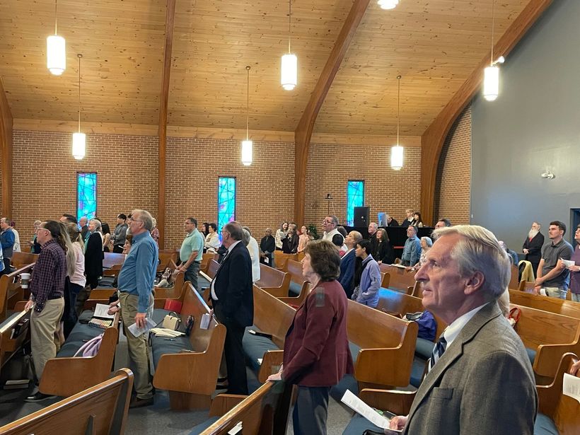 People attending worship at Bethel Baptist Church in Ellicott City