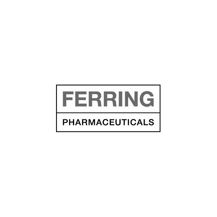 Het logo van Ferring Pharmaceuticals in grijs en zwart op een witte achtergrond.