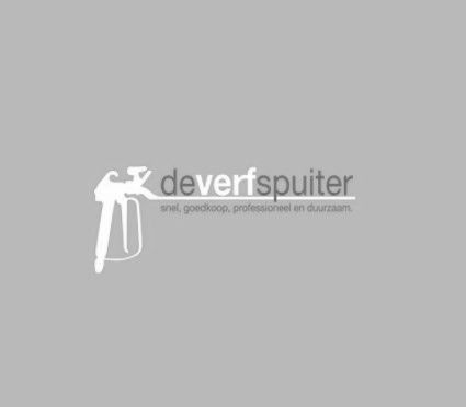 Wit logo van een spuitpistool en de tekst