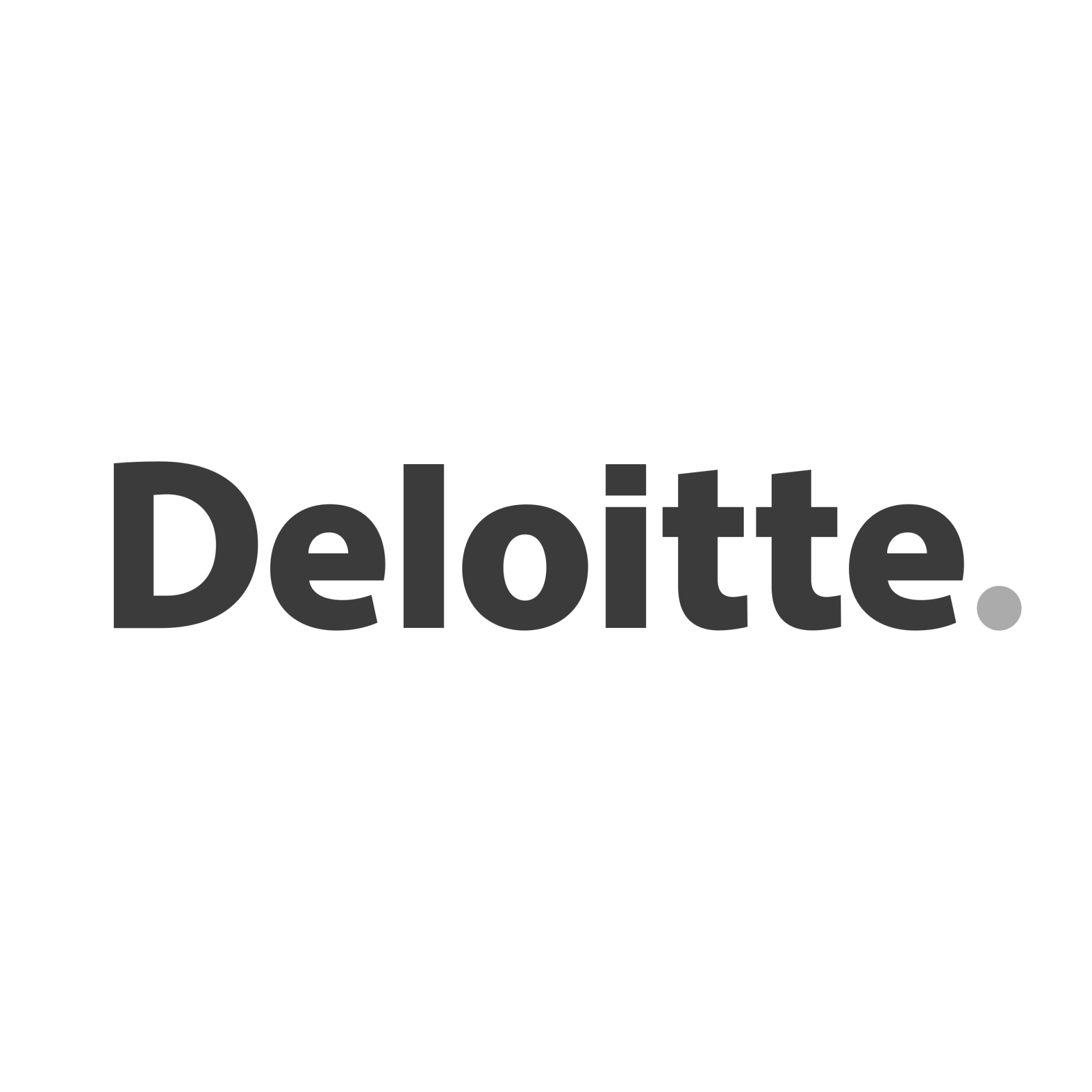 Het Deloitte-logo in donkergrijs op een witte achtergrond.