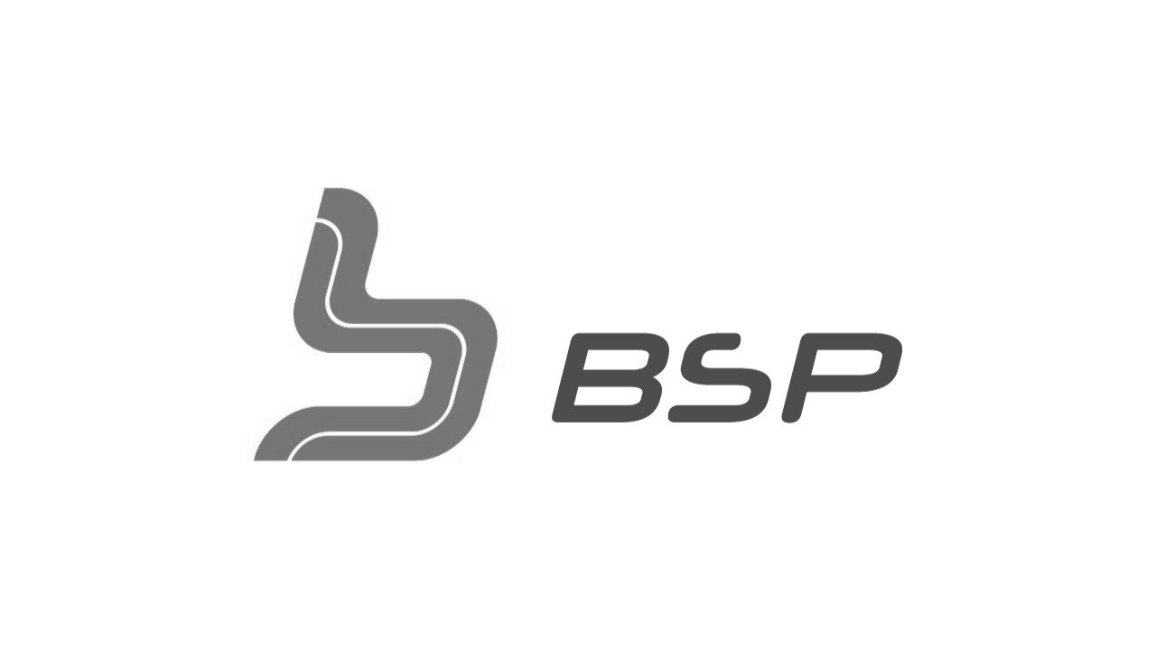 Grijs BSP-logo op een witte achtergrond