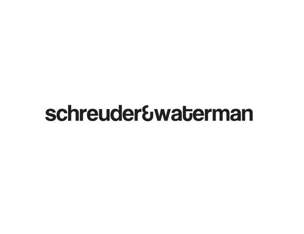 Zwart Schreuder & Waterman-logo op een witte achtergrond