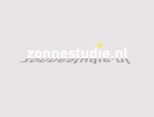 Het logo van Zonnestudie.nl in wit met een spiegelende reflectie op een lichtgrijze achtergrond.