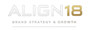 ALIGN18 logo in white and gold with the tagline “Brand Strategy & Growth”