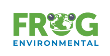 Green frog logo above blue text reading “FROG ENVIRONMENTAL”