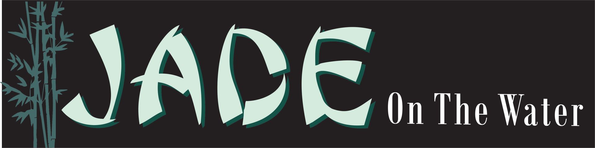 “JADE On The Water” logo in pale green text on a dark background
