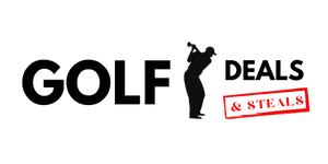 GOLF DEALS & STEALS logo with golfer silhouette and red stamped text