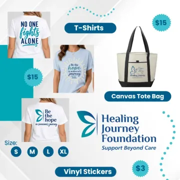 Three shirts with a logo: a blue t-shirt, a white v-neck, and a navy sweatshirt.