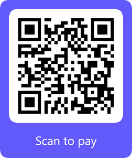 QR code on a purple background with “Scan to pay” text below.