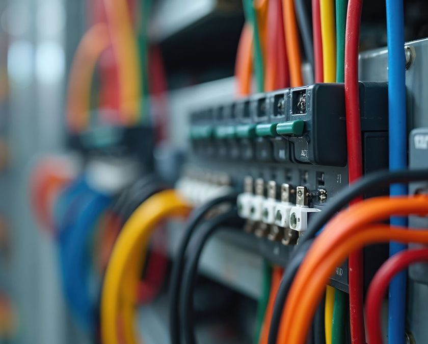 Colorful network cables plugged into a server rack in a data center