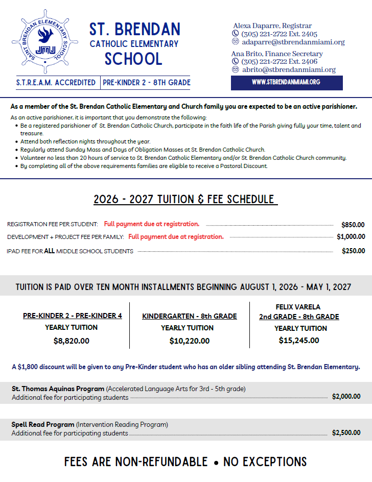 A flyer for st. brendan catholic elementary school
