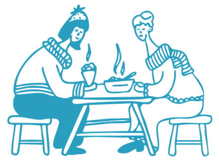 Two People Seated at A Table, Enjoying a Hot Meal and Drinks on A Cold Day — Bluewater Diner in Bluewater, QLD