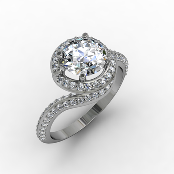 A white gold ring with a round diamond in the center