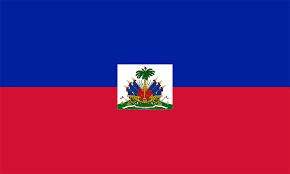 The flag of haiti is blue and red with a white square in the middle.