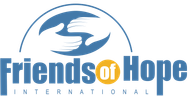 The logo for friends of hope international is blue and yellow