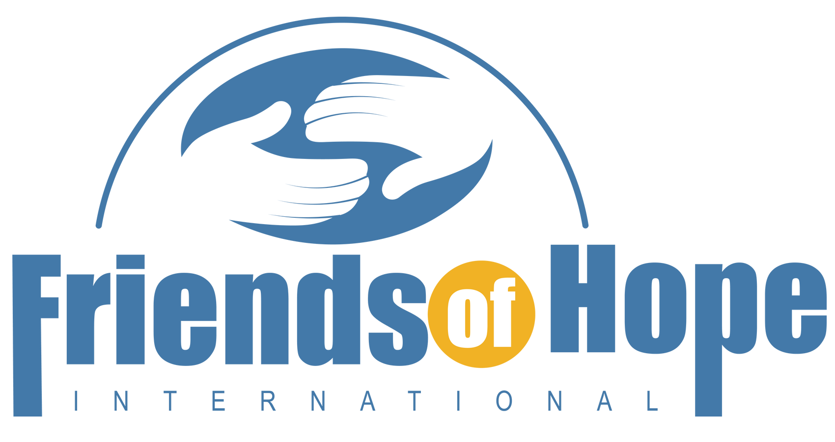 The logo for friends of hope international is blue and yellow