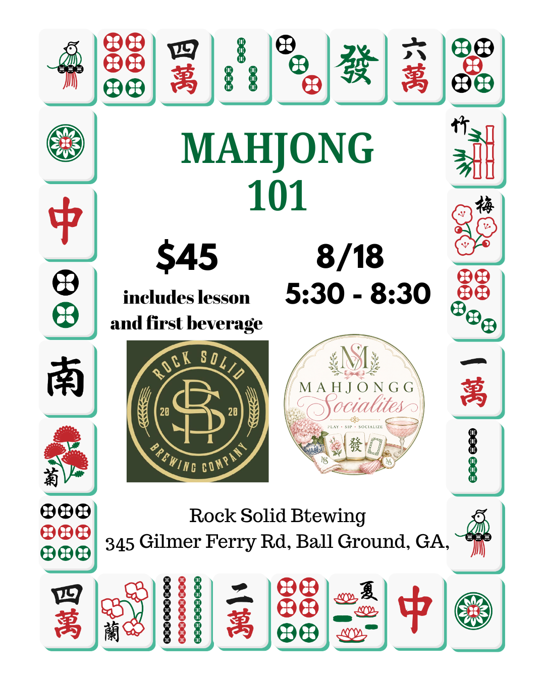 8/18 | Step 1 - Mahjong 101 | Rock Solid Brewing